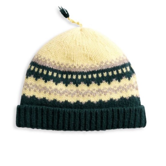 NWT BURBERRY FAIR ISLE BEANIE HAT CASHMERE / WOOL - GREEN / CREAM / TAN - Picture 10 of 11